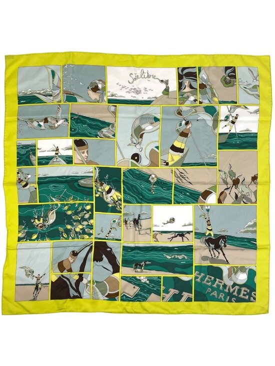 Hermes Accessories - Hermes Carre 90 Soie Li Love Silk Scarf Yellow Multicolor